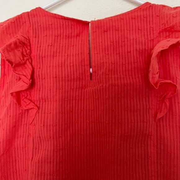 J. Crew Factory Coral Textured Swiss Dot Ruffle Sleeveless Blouse Size 4 - Picture 5 of 7